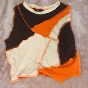 Orange Brown and Tan Crop Top